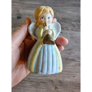 Vtg JSNY Porcelain Angel Girl Blowing Horn  Dinner Bell Hand Painted Holiday